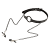 Restrained Open Mouth Gag with Nipple Clips