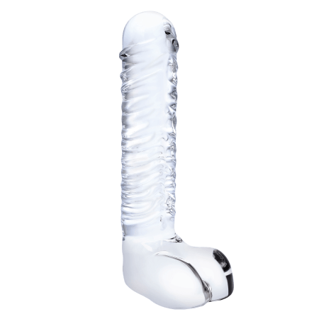 8" Realistic Ribbed Glass G-Spot Dildo with Balls