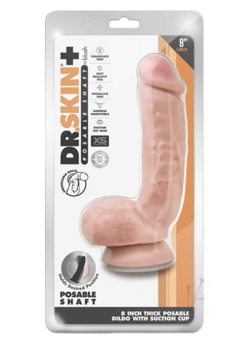 Dr. Skin Plus Thick Posable Dildo with Squeezable Balls 8"