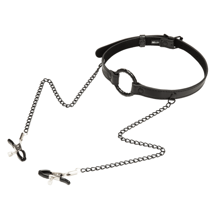 Restrained Open Mouth Gag with Nipple Clips